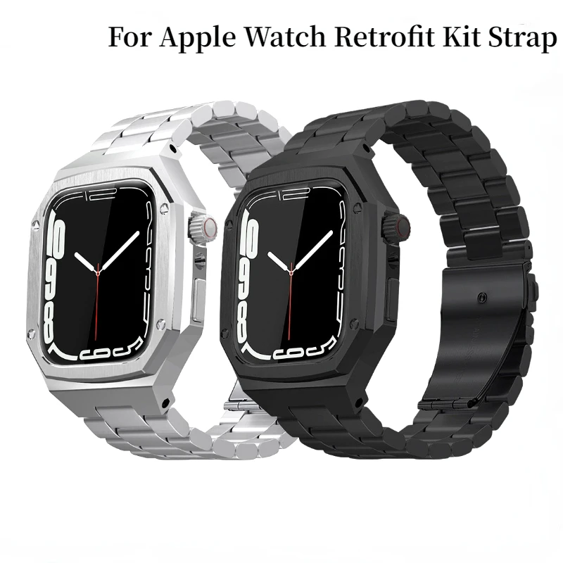 Металлический ремешок для Apple Watch Band 45 мм 44 мм, Защитный чехол из нержавеющей стали + Универсальный комплект ремешка Для iWatch 8 7 6 5 4SE 45 мм 44 мм . ' - ' . 0