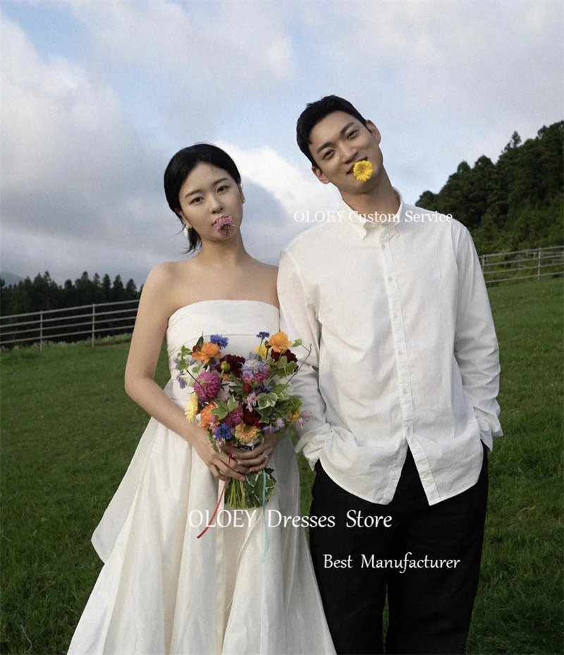 OLOEY Простые Корейские свадебные платья с открытыми плечами, без рукавов, длиной до пола, Свадебные платья, вечернее платье для свадьбы, сшитое на заказ . ' - ' . 1