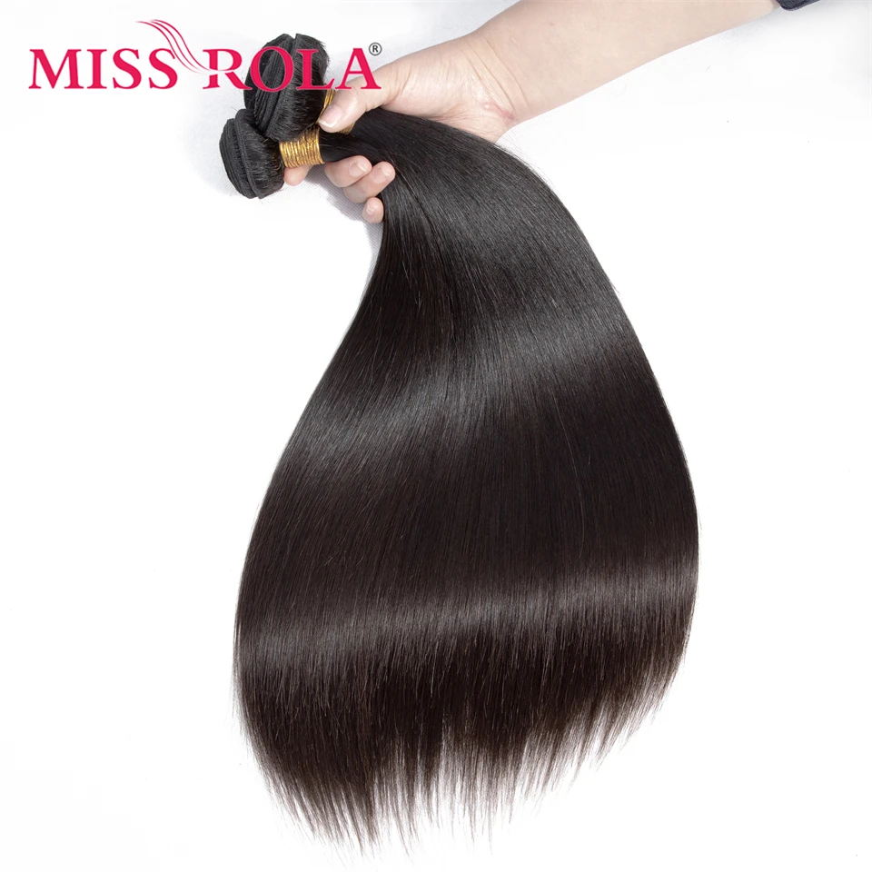 Miss Rola Пучки Перуанских прямых волос с застежкой 100% Человеческие Волосы натурального цвета Remy 3 Пучка с кружевной застежкой 4x4 . ' - ' . 1