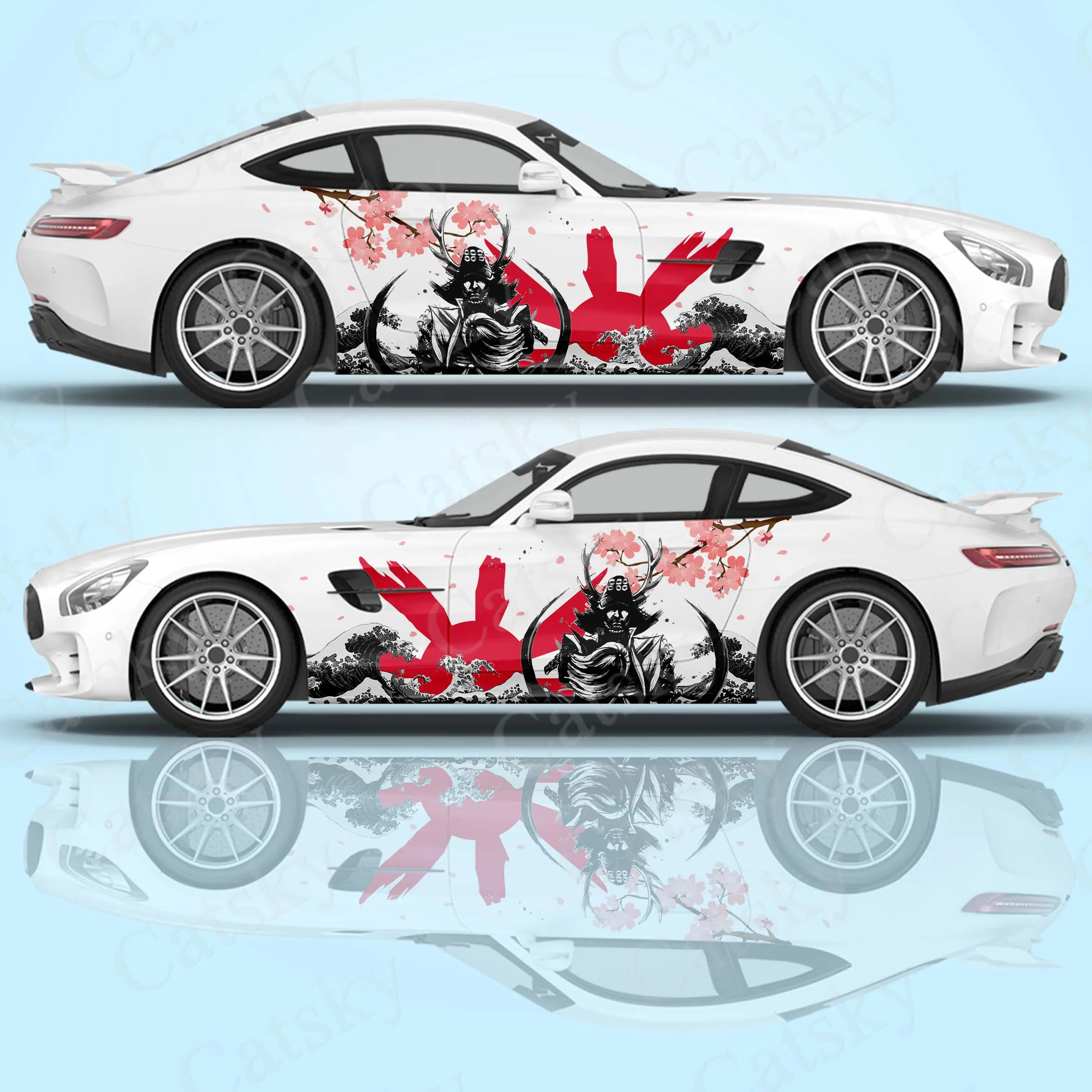 Наклейка на автомобиль в стиле Самурайского Японского искусства С Рисунком Логотипа, Боковая Обертка Автомобиля, Боковая графика Sakura Wave, Наклейка на автомобиль . ' - ' . 2