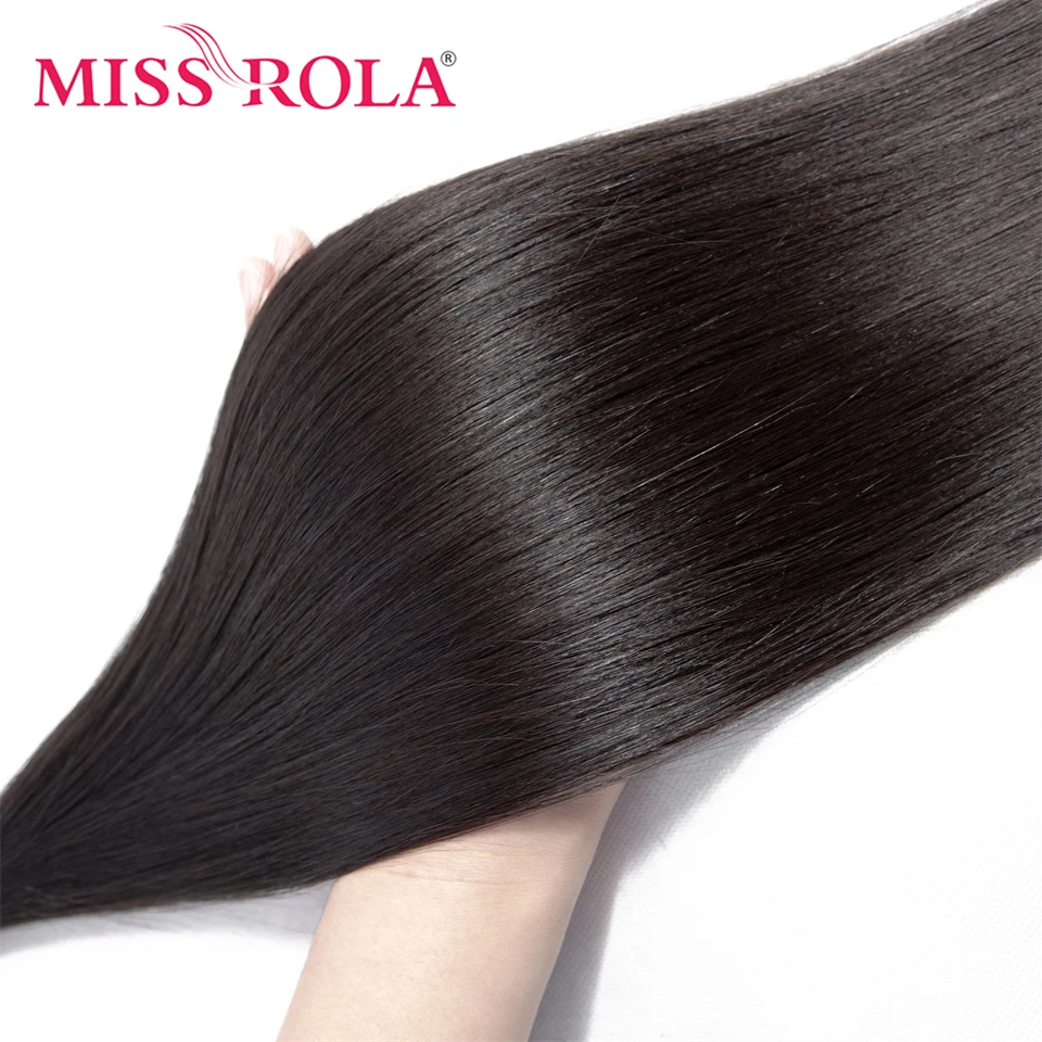 Miss Rola Пучки Перуанских прямых волос с застежкой 100% Человеческие Волосы натурального цвета Remy 3 Пучка с кружевной застежкой 4x4 . ' - ' . 2