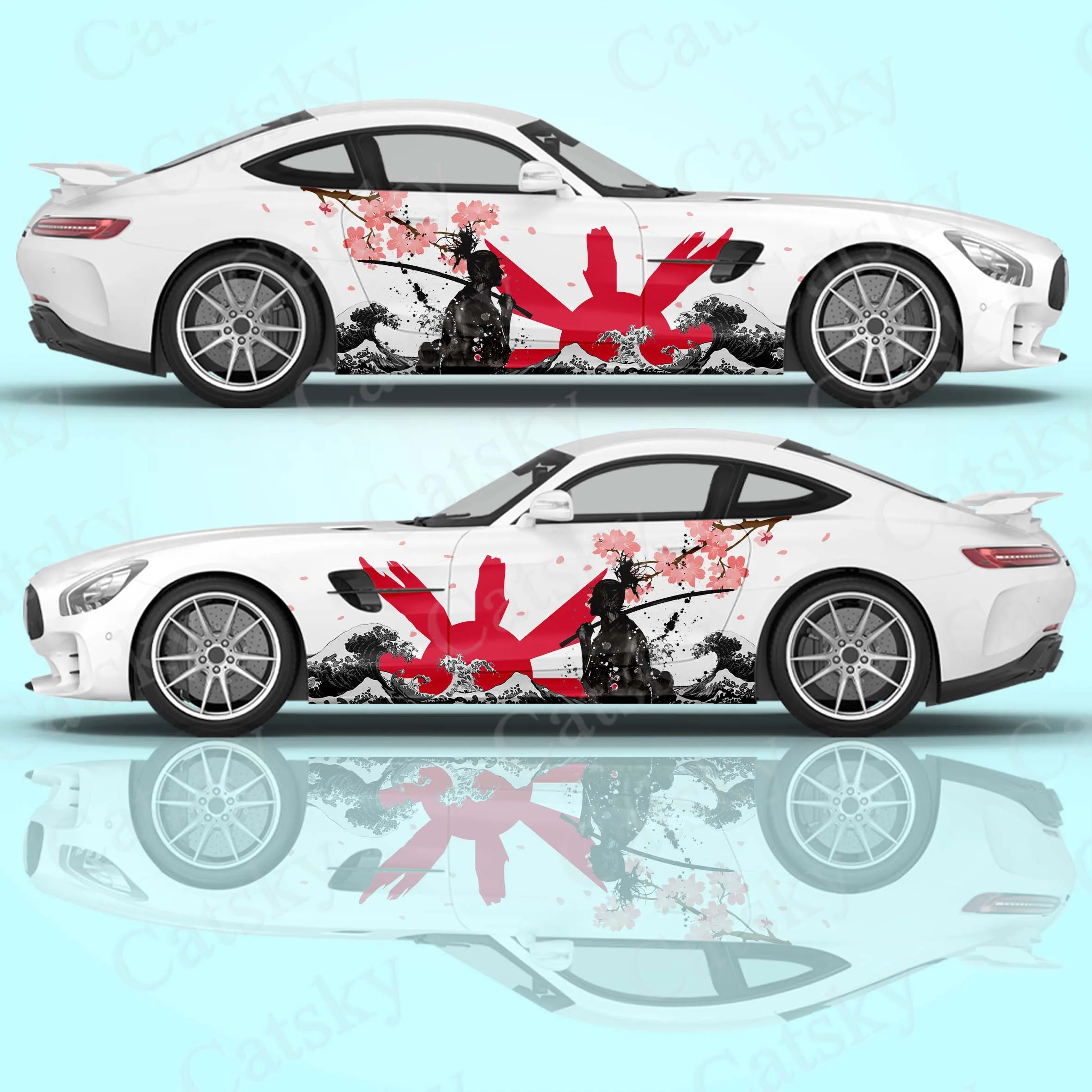 Наклейка на автомобиль в стиле Самурайского Японского искусства С Рисунком Логотипа, Боковая Обертка Автомобиля, Боковая графика Sakura Wave, Наклейка на автомобиль . ' - ' . 3