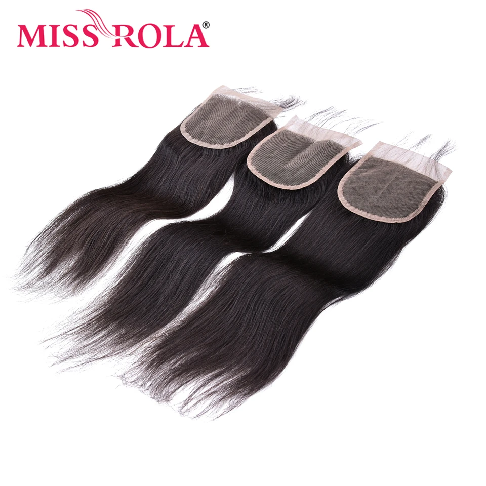 Miss Rola Пучки Перуанских прямых волос с застежкой 100% Человеческие Волосы натурального цвета Remy 3 Пучка с кружевной застежкой 4x4 . ' - ' . 3