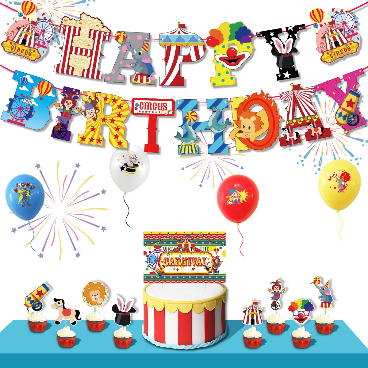 Украшение Цирковой Тематической вечеринки С животными, Письмо Детям на День Рождения, Баннер, Флаг, Открытка для Торта, Набор воздушных шаров . ' - ' . 4