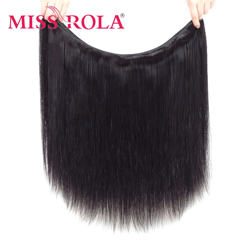 Miss Rola Пучки Перуанских прямых волос с застежкой 100% Человеческие Волосы натурального цвета Remy 3 Пучка с кружевной застежкой 4x4 . ' - ' . 4