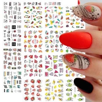 12ШТ Летние Фруктовые Цветочные Наклейки Для ногтей Слайдеры Для Маникюра Flwoer Leaf Nail Art Водные Наклейки Переводные Наклейки Для ногтей Accesorios