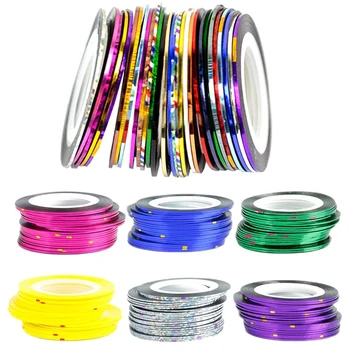 30 штук 30 Разноцветных рулонов Полосатой ленты для дизайна ногтей, наклейка для украшения ногтей DIY