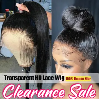 360 Кружевных фронтальных париков для чернокожих женщин, Бразильские прямые Кружевные передние человеческие волосы, Прозрачный парик с закрытием шнурка 4x4, предварительно сорванный