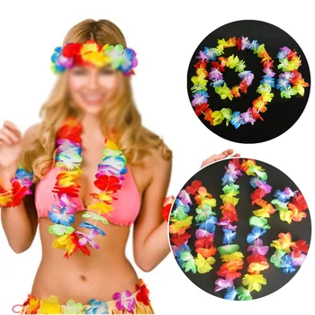 4 Предмета, Декоративное ожерелье с Гавайским цветком, браслет, платье с цветочным рисунком, подходит для вечеринки, Свадьбы, Гавайского Пляжного веселья