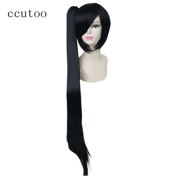 ccutoo Черные Длинные прямые синтетические волосы Akali для косплея, Парики с одним съемным чипом, Конский хвост