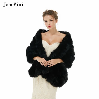 JaneVini 2022 Высококачественное Толстое Зимнее Черное Болеро, Свадебная Накидка, Шаль Из искусственного Меха, Свадебная Накидка, Пальто, Куртка для Вечерней Вечеринки