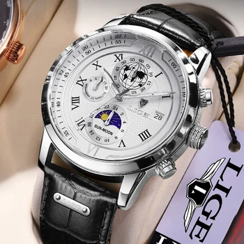 LIGE Новые мужские часы с хронографом Мужские часы Кварцевые спортивные Модные повседневные наручные часы 30 м Водонепроницаемые часы с датой Подарок для мужчин