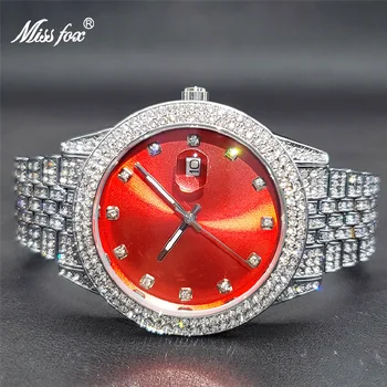 Женские часы Luxo Iced Out Red известных брендов класса люкс, элегантные часы для вечерних платьев, ультратонкие часы с автоматическим календарем, новинка