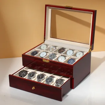 Коробка для часов, Органайзер для мужчин, 20 Деревянных ящиков, высококачественная лакированная техника, Кварцевые мужские часы, Выставочные двухслойные коробки для хранения