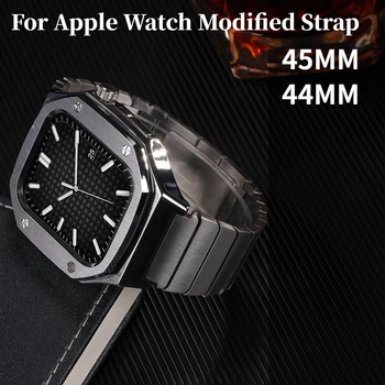 Металлический браслет-звено для Apple Watch Band 44 мм 45 мм Комплект магнитных модификаций Металлический чехол для iWatch Series 8 7 6 5 4 SE Ремень