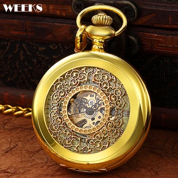 Механические карманные часы с римскими цифрами, Винтажные Роскошные Золотые Полые часы-скелет в стиле стимпанк, Светящиеся часы-брелок с цепочкой для мужчин и женщин, подарок