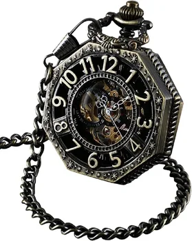 Мужские бронзовые восьмиугольные механические карманные часы для внешней торговли, старомодный креативный винтажный откидной каркас