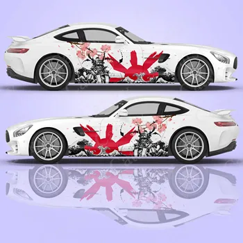 Наклейка на автомобиль в стиле Самурайского Японского искусства С Рисунком Логотипа, Боковая Обертка Автомобиля, Боковая графика Sakura Wave, Наклейка на автомобиль