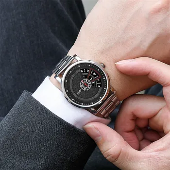 Новые мужские деловые часы с вращающимся диском на стальном ремне, весна 2023, Модные мужские часы с индивидуальностью