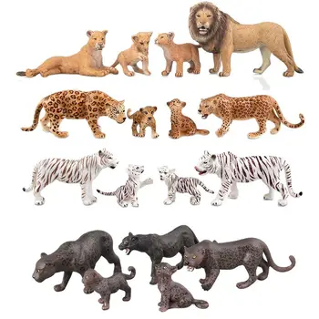 Реалистичные Фигурки диких животных Льва, Белых Тигров, Леопардов, Пантеры с Детенышами, 2-5 