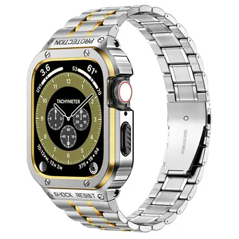 Ремешок из нержавеющей Стали + Чехол Для Apple Watch Band 44 мм 45 мм 45 44 мм Металлическая Рамка Аксессуары для iwatch series 4 5 SE 6 7 8