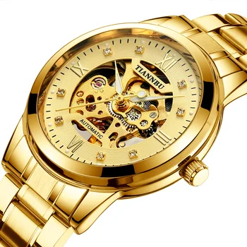 Роскошные Золотые мужские механические наручные часы из нержавеющей стали, часы лидирующего бренда, люминесцентные мужские часы из высокопрочного стекла Reloj Hombre
