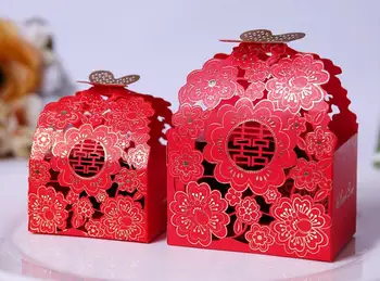 Свадебная коробка конфет с полой бабочкой, подарочная коробка с двойным счастьем, коробка для упаковки шоколада 100 шт.