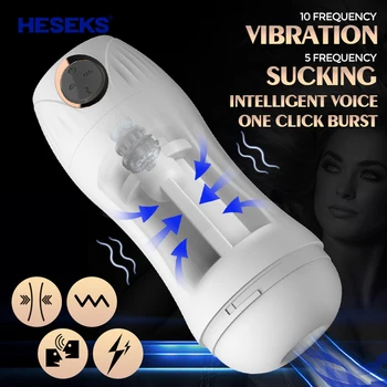 Устройство для мастурбации с 5-частотным сосанием, 10-частотной вибрацией, голосовым взаимодействием, Силиконовый материал, Взрывающиеся игрушки в один клик 18 +